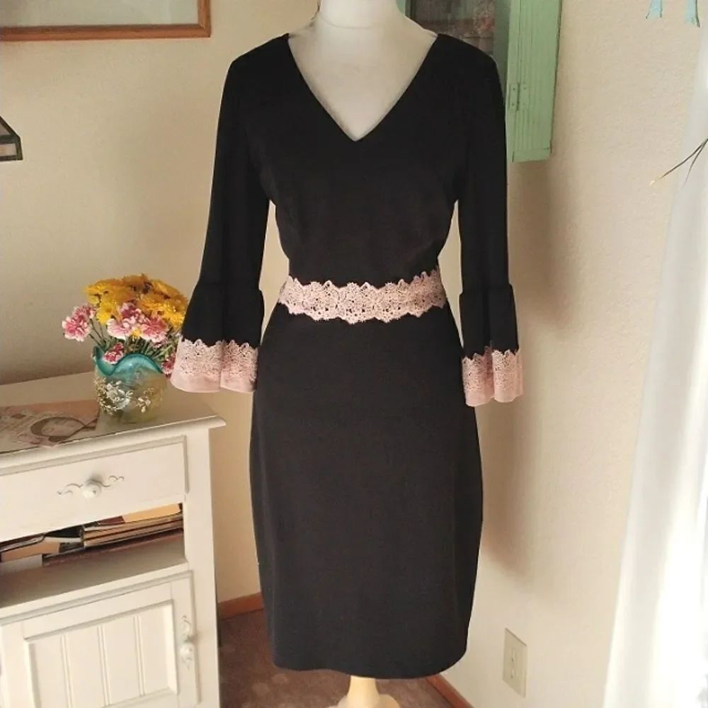 Sangria Little Black Dress With Lace Trim
